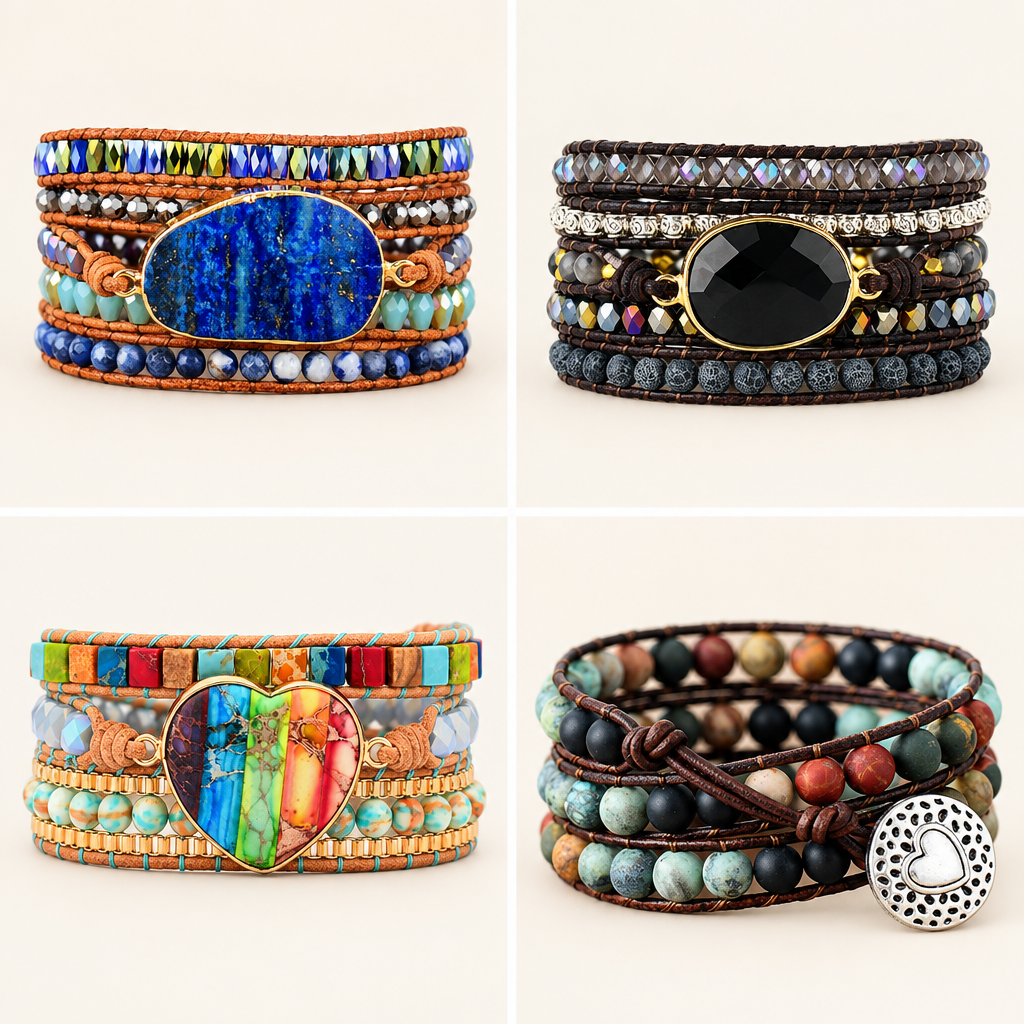 Four beaded bracelet collage