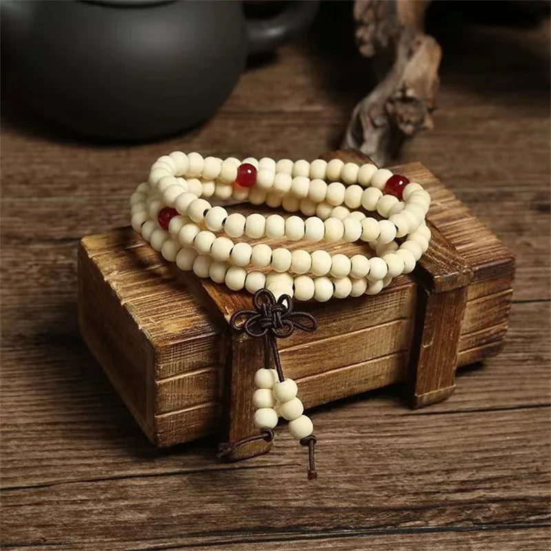 Bracelet - Prayer/Meditation - Natural Sandalwood 108 Prayer Beads, Mala Bracelet Necklace, 6mm Buddhist Buddha Rosary Elastic Wrist Jewelry Luck Amulet