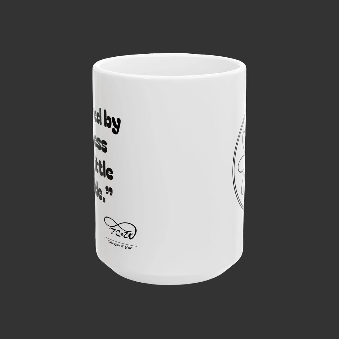 Mug -- TCoU mug, "Powered by Kindness with a little attitude," Daisy Ceramic Mug — Inspirational 15oz Coffee/tea Cup