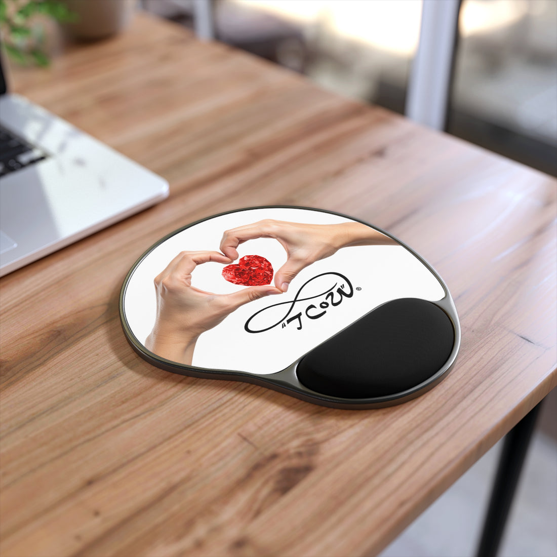MOUSE PAD-TCoU- Take Care of YOU -- Heart - Hands Mouse Pad with Ergonomic Wrist Rest — ‘TCoU’ Infinity Love Design