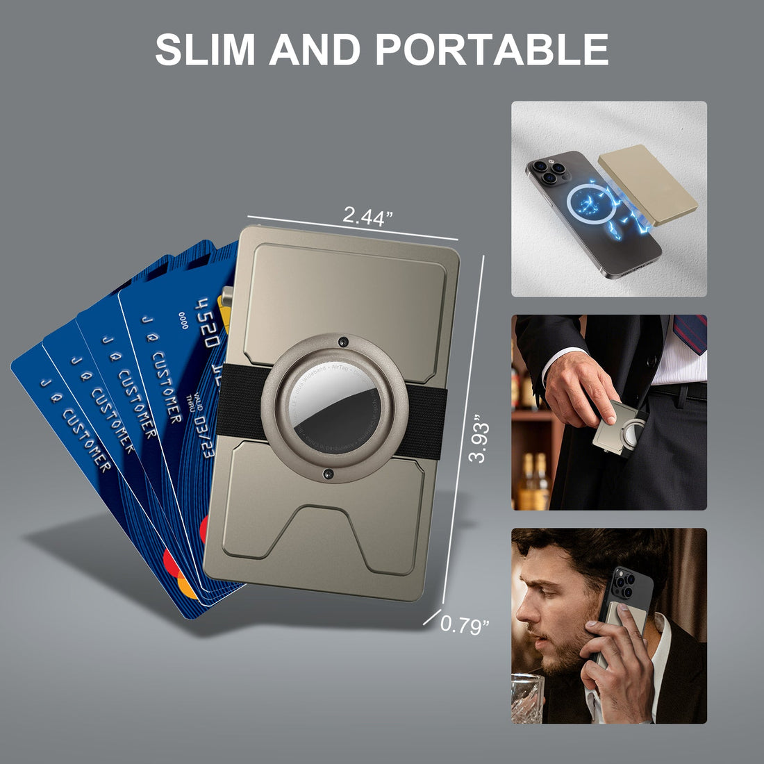 RFID Wallet -- All-Aluminum Pop-Up Slide RFID Slim Card Holder Wallet with Airtag Holder (AirTag Not Included)