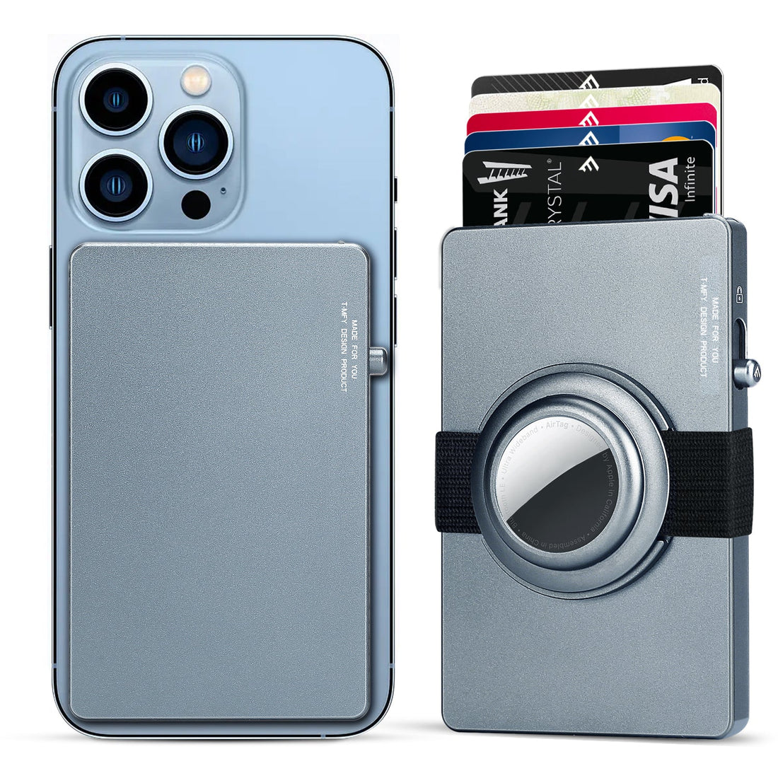 RFID Wallet -- All-Aluminum Pop-Up Slide RFID Slim Card Holder Wallet with Airtag Holder (AirTag Not Included)