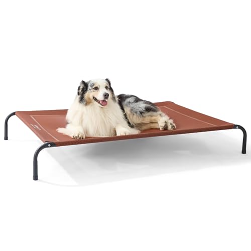Bedsure Outdoor Elevated Dog Bed Large Sized Dog, Portable Indoor & Outdoor Cooling Raised Cot Pet Hammock Bed with Skid-Resistant Feet, Frame with Breathable Mesh, Grey, 49 inches