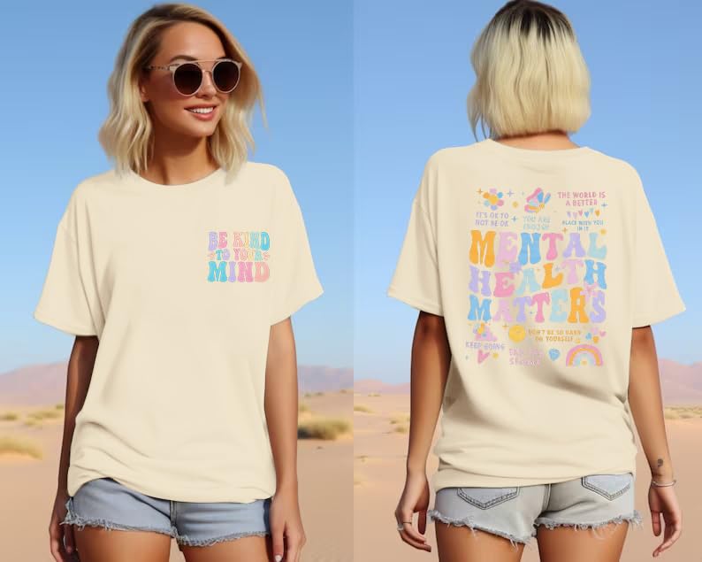 Mental Health Matters T-Shirt, Women, Be Kind to Your Mind. Tshirt Inspirational, Short Sleeve Top, TCoU Recommendations from Amazon Products