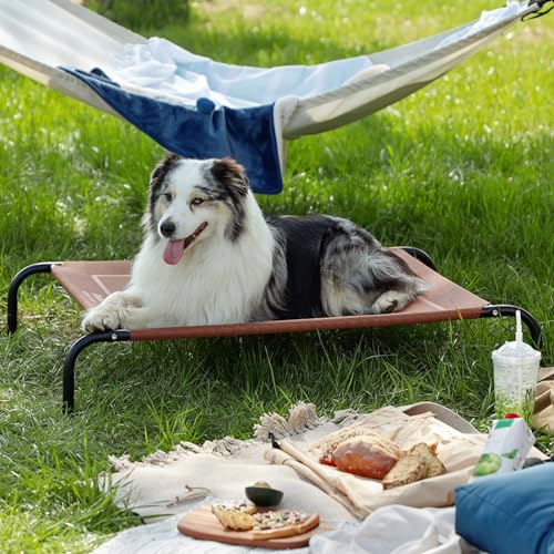 Bedsure Outdoor Elevated Dog Bed Large Sized Dog, Portable Indoor & Outdoor Cooling Raised Cot Pet Hammock Bed with Skid-Resistant Feet, Frame with Breathable Mesh, Grey, 49 inches