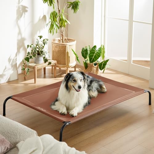 Bedsure Outdoor Elevated Dog Bed Large Sized Dog, Portable Indoor & Outdoor Cooling Raised Cot Pet Hammock Bed with Skid-Resistant Feet, Frame with Breathable Mesh, Grey, 49 inches
