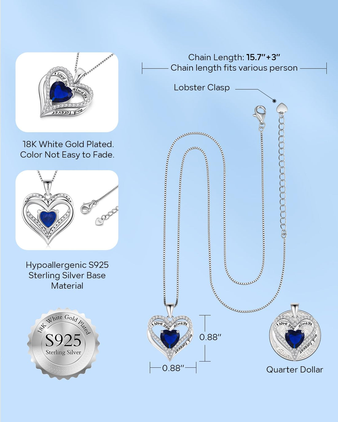 Always & Forever--I Love you Heart Necklace--S925 Sterling Silver Necklace for Women, TCoU Recommendations from Amazon Products