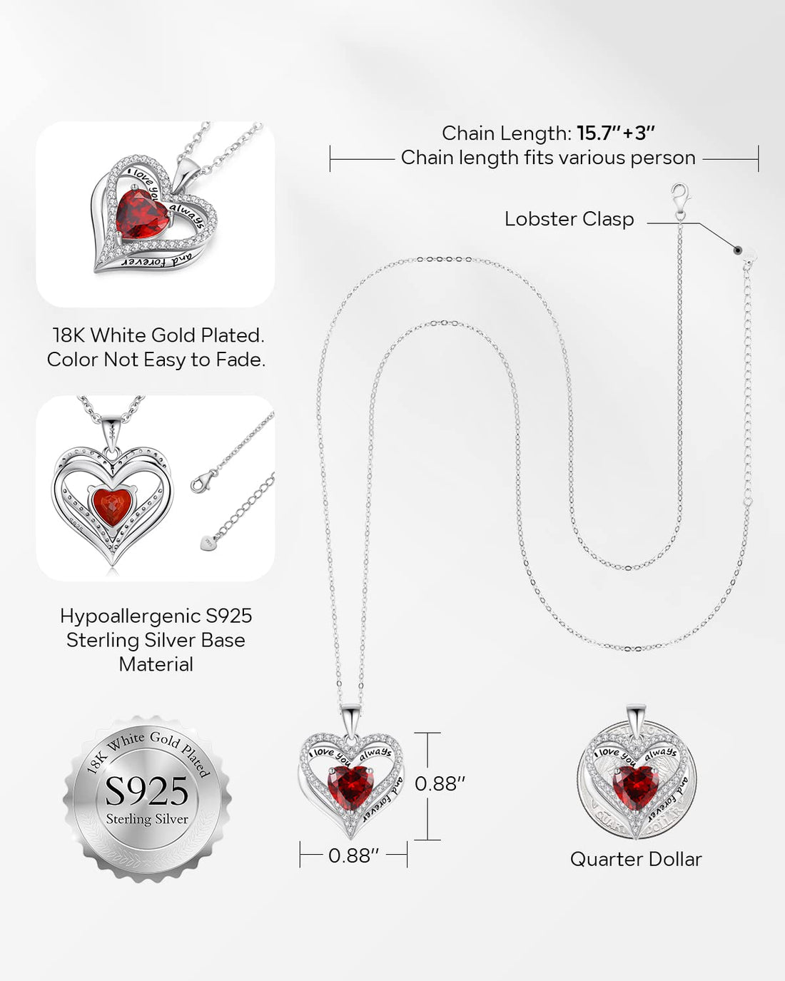 Always & Forever--I Love you Heart Necklace--S925 Sterling Silver Necklace for Women, TCoU Recommendations from Amazon Products