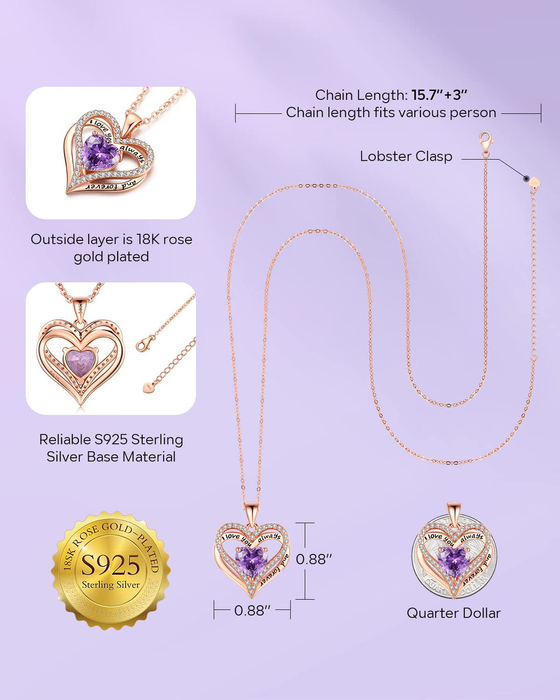 Always & Forever--I Love you Heart Necklace--S925 Sterling Silver Necklace for Women, TCoU Recommendations from Amazon Products