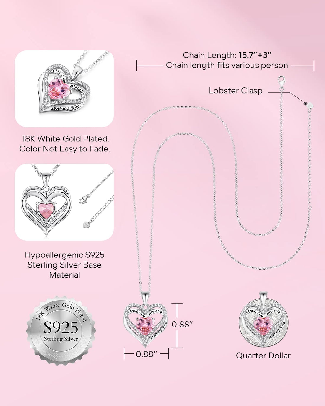 Always & Forever--I Love you Heart Necklace--S925 Sterling Silver Necklace for Women, TCoU Recommendations from Amazon Products