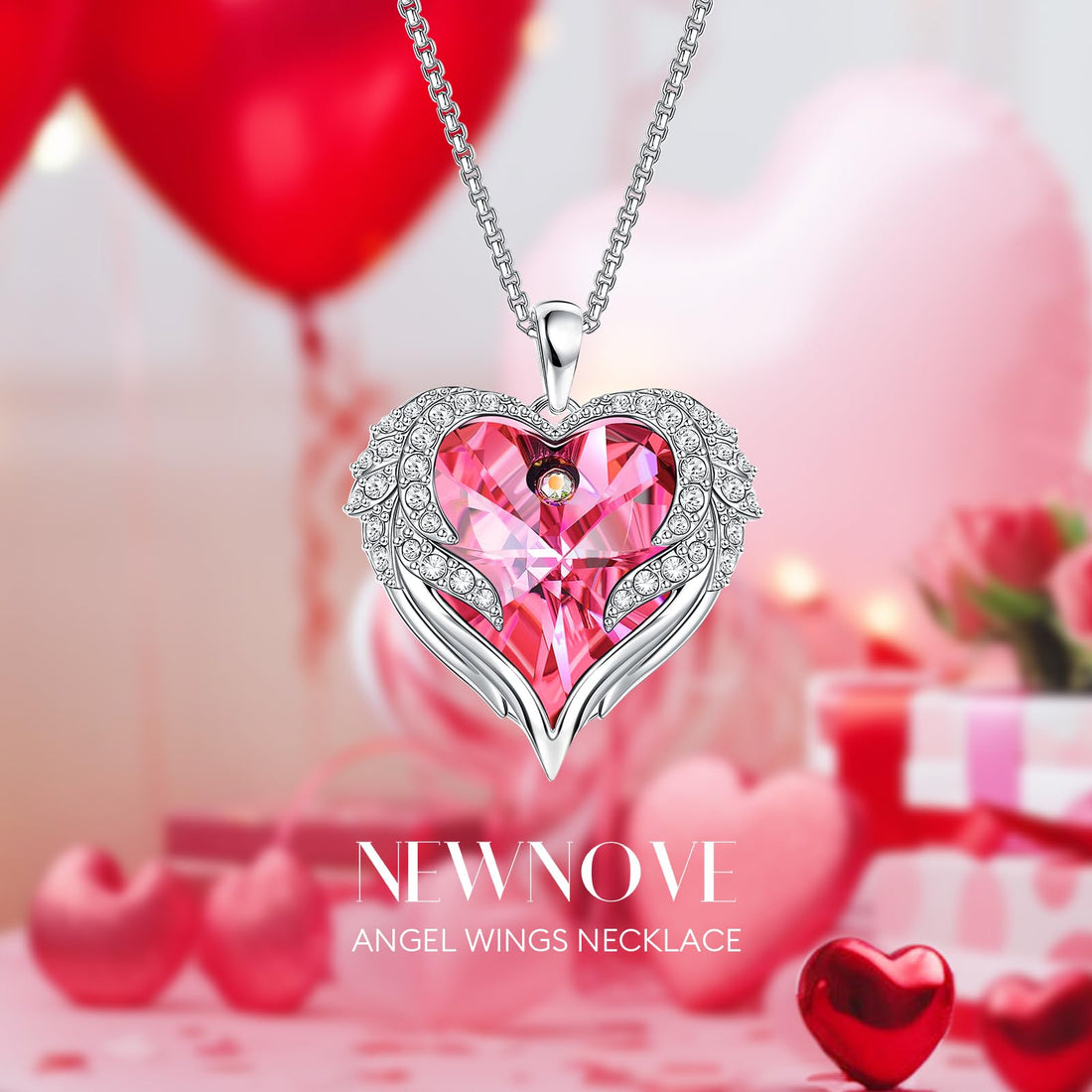 Heart Shaped Necklace--NEWNOVE Preserved Real Purple Rose with Angle Wings Necklace, Valentines Day Flowers Gifts for Mom Grandma Wife Girlfriend, I Love You Gifts for Her, Anniversary or Birthday Gifts for Women, TCoU Recommendations from Amazon Products