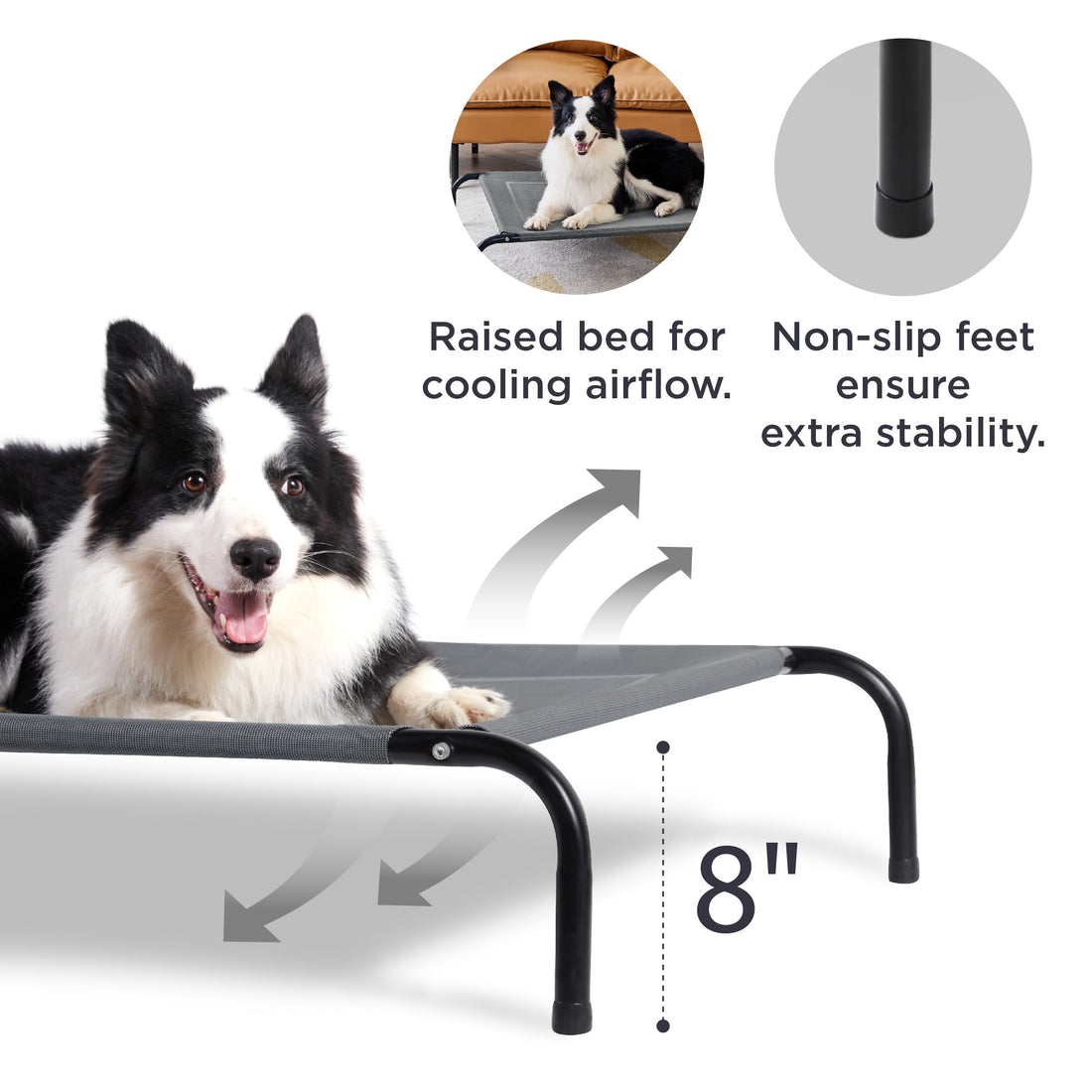 Bedsure Outdoor Elevated Dog Bed Large Sized Dog, Portable Indoor & Outdoor Cooling Raised Cot Pet Hammock Bed with Skid-Resistant Feet, Frame with Breathable Mesh, Grey, 49 inches