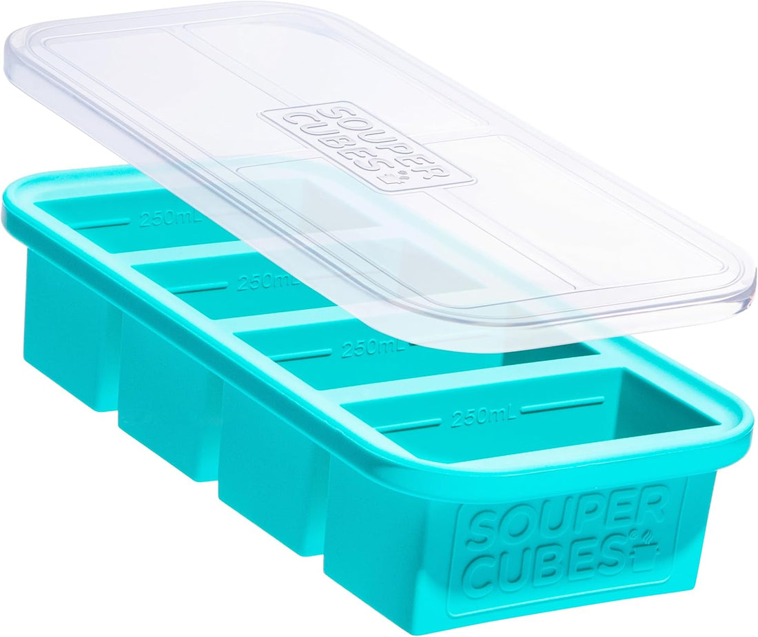 x-Amazon Best Finds - Kitchen -- Souper Cubes 1 Cup Silicone Freezer Molds with Lids, Aqua, 2-Pack