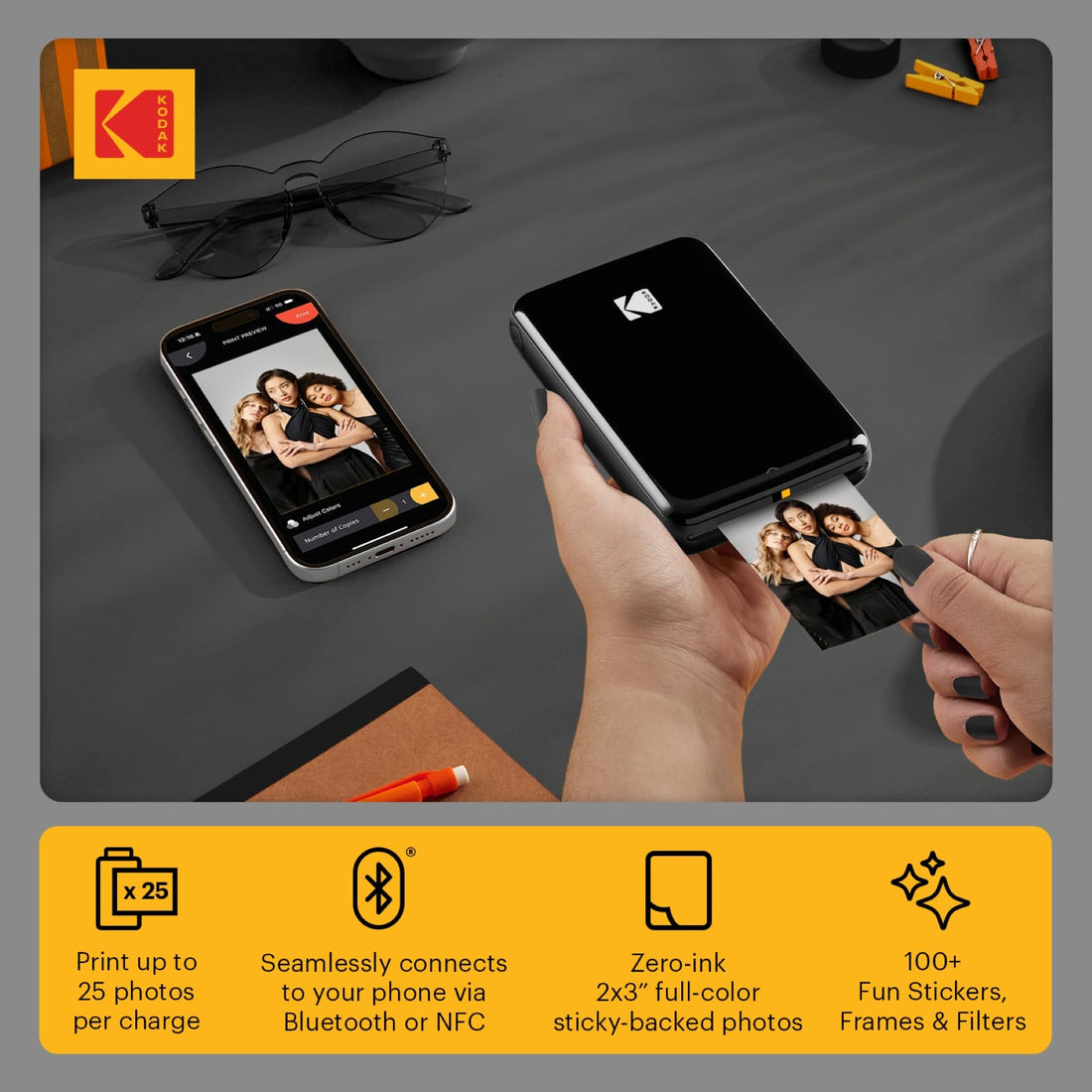 x-Amazon Best Finds - Gifts-electronics -- KODAK Step Instant Photo Printer, Zink 2x3” Color Sticky-Back Photos, Bluetooth Compatible with iOS & Android Devices, Editing App, Blue