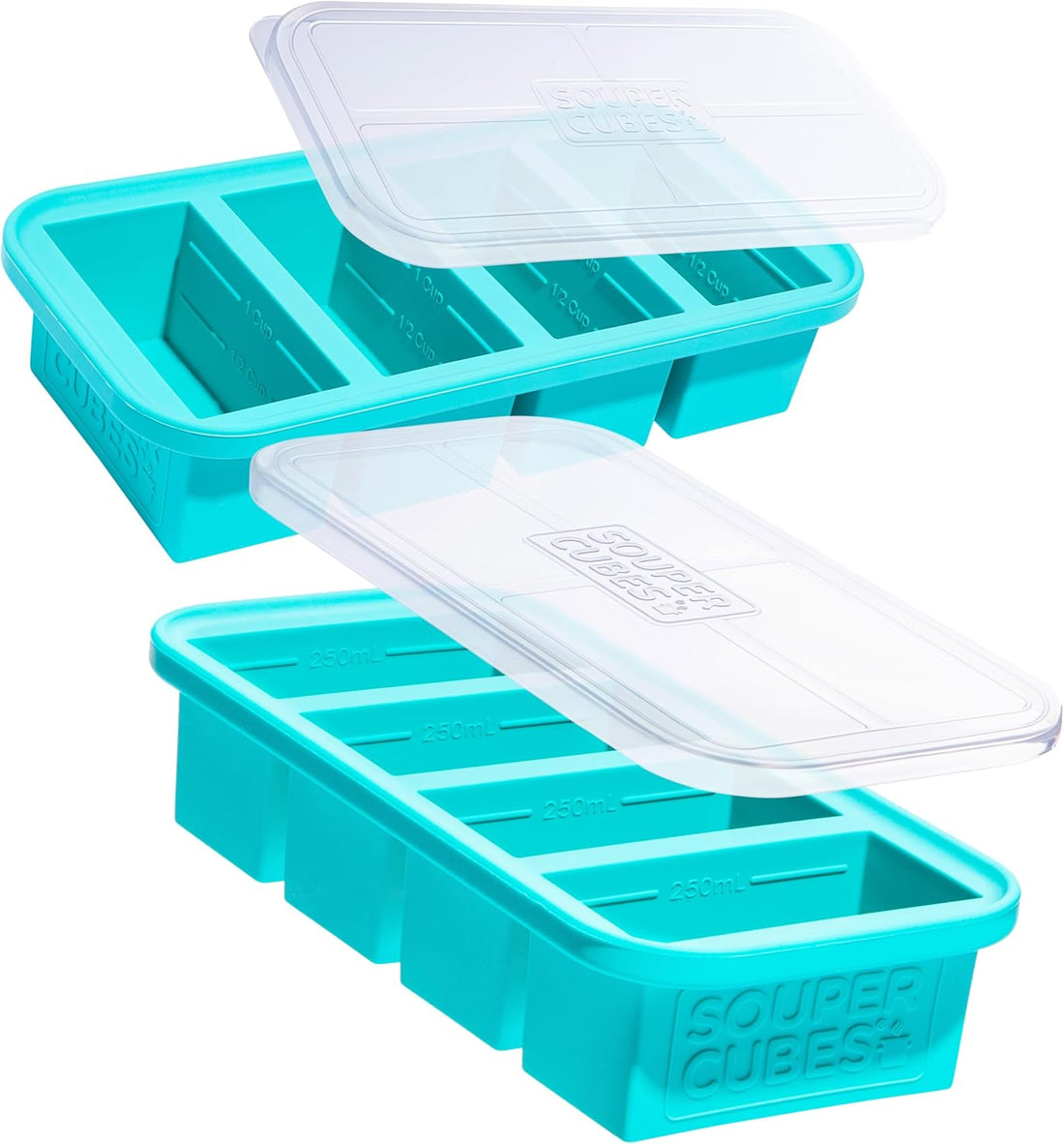 x-Amazon Best Finds - Kitchen -- Souper Cubes 1 Cup Silicone Freezer Molds with Lids, Aqua, 2-Pack