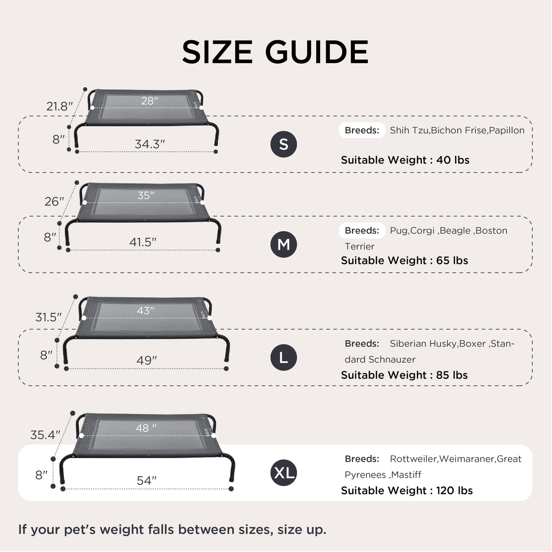 Bedsure Outdoor Elevated Dog Bed Large Sized Dog, Portable Indoor & Outdoor Cooling Raised Cot Pet Hammock Bed with Skid-Resistant Feet, Frame with Breathable Mesh, Grey, 49 inches
