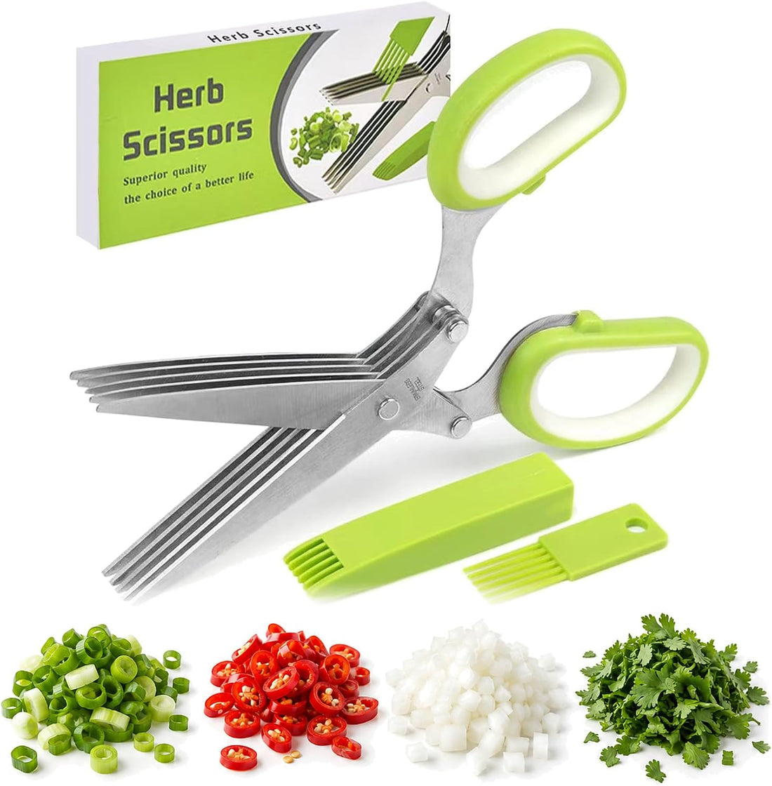 x-Amazon Best Finds - Kitchen -Herb Scissors with 5 Thickened Sharp Blades, Herb Scissors Set，Green
