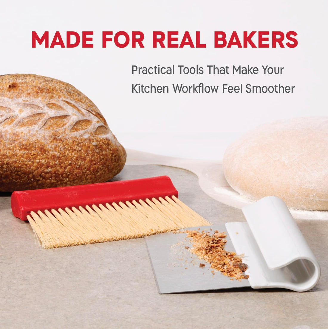 Dough Scraper & Baker’s Brush Set from KneadAce . Stainless Steel Bench Scraper & Flour Cleaning Brush. Kitchen Tool for Pastry, Sourdough and Baking Prep Bread Dough Cutter, Gift For Bakers (White/Red), TCoU Recommendations from Amazon Products
