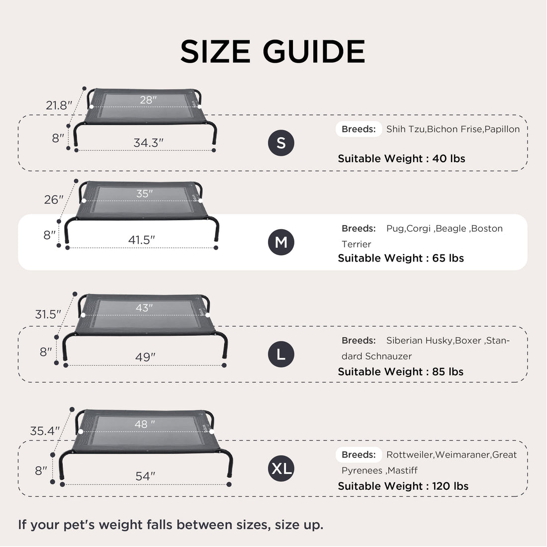 Bedsure Outdoor Elevated Dog Bed Large Sized Dog, Portable Indoor & Outdoor Cooling Raised Cot Pet Hammock Bed with Skid-Resistant Feet, Frame with Breathable Mesh, Grey, 49 inches