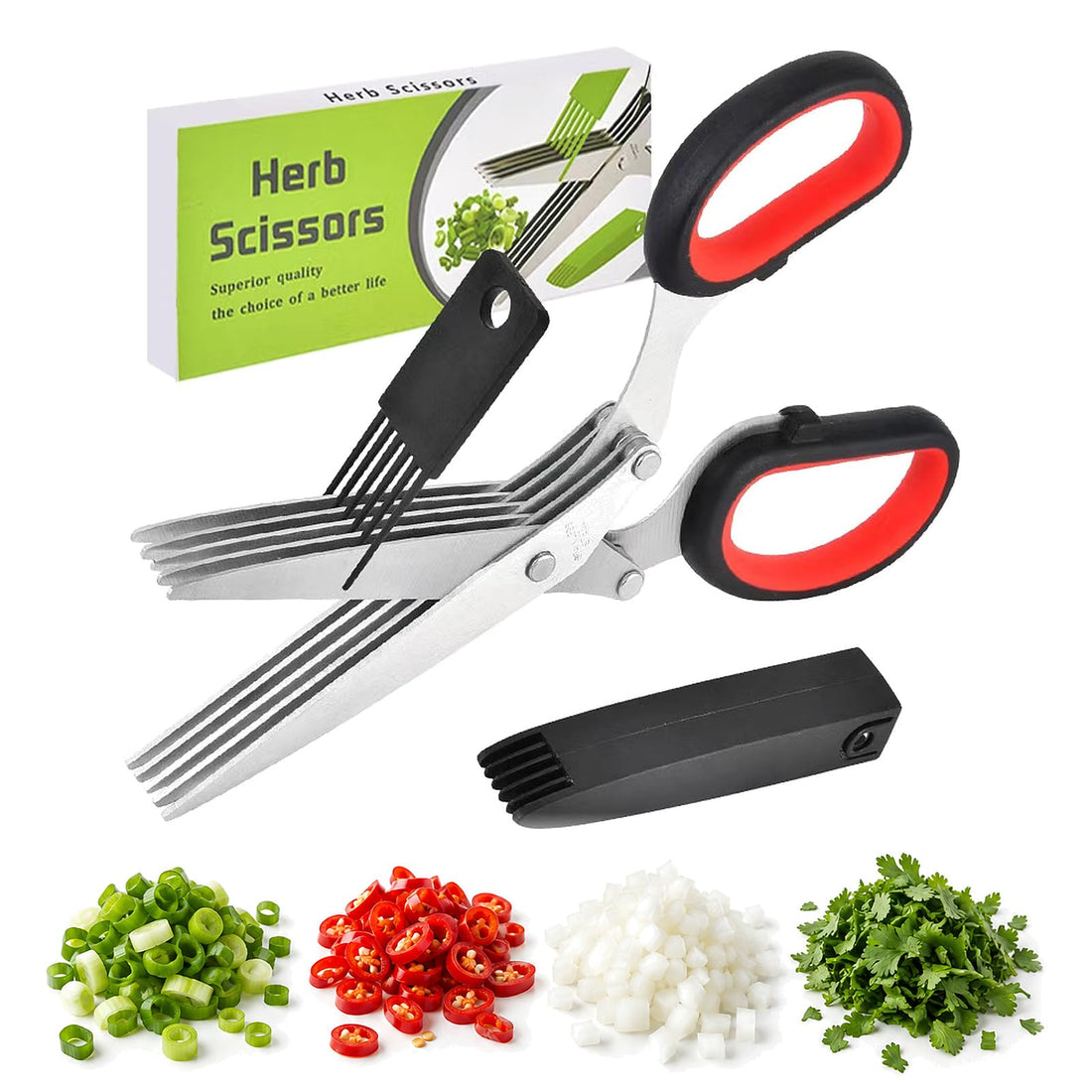 x-Amazon Best Finds - Kitchen -Herb Scissors with 5 Thickened Sharp Blades, Herb Scissors Set，Green