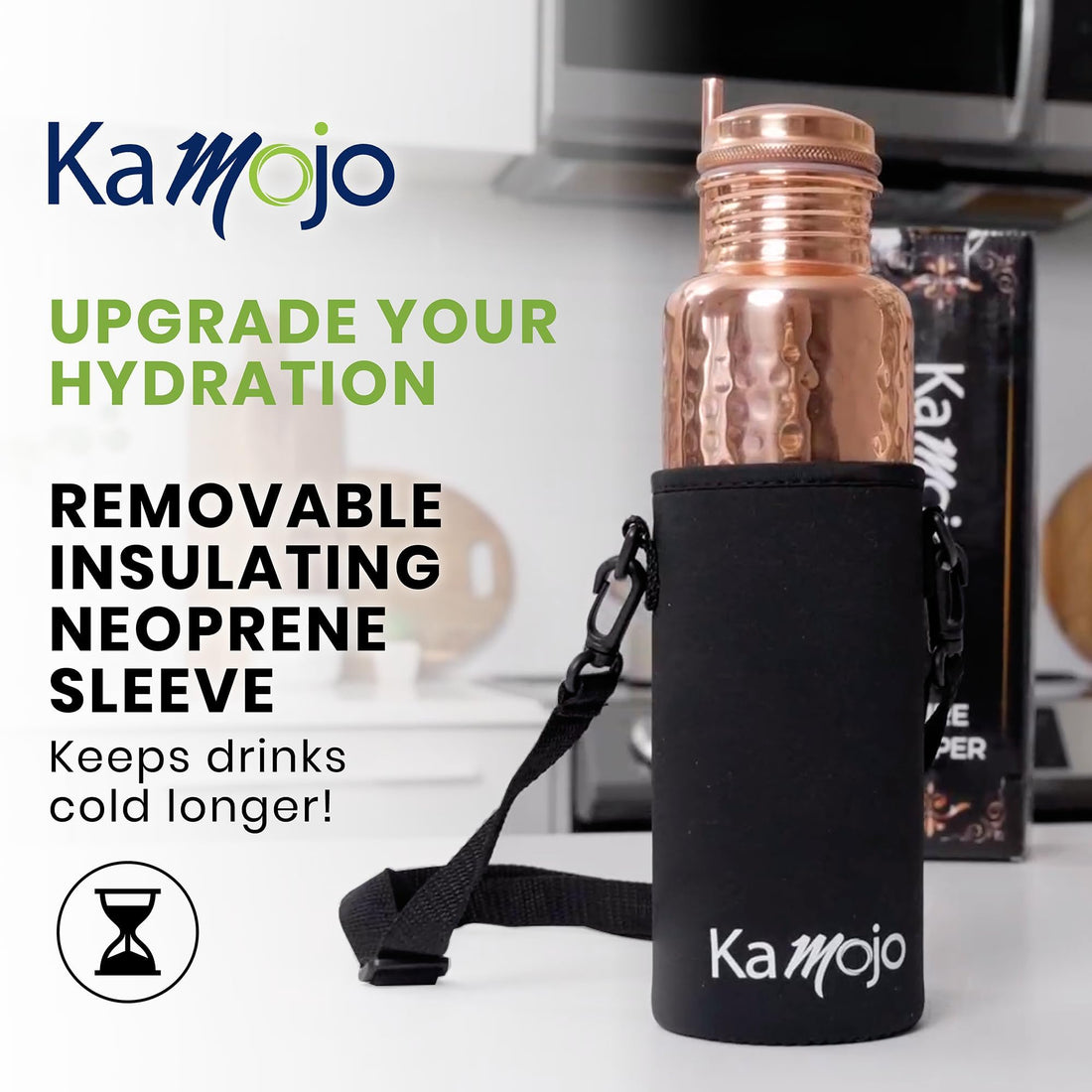 x-Amazon Best Finds - Gifts - Kamojo Copper Water Bottle 32 oz, Push Button Lid, 100% Copper Cup, Straw & Insulating Sleeve for Drinking Water, Handcrafted Ayurvedic Design