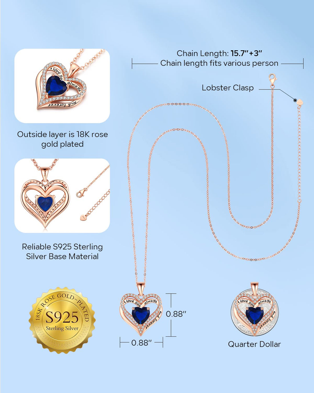 Always & Forever--I Love you Heart Necklace--S925 Sterling Silver Necklace for Women, TCoU Recommendations from Amazon Products