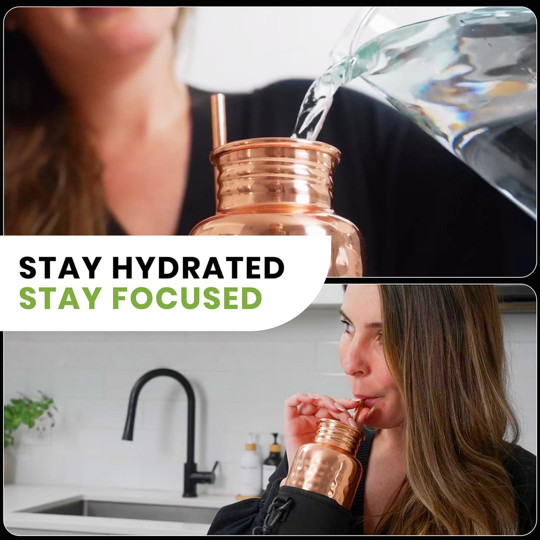 x-Amazon Best Finds - Gifts - Kamojo Copper Water Bottle 32 oz, Push Button Lid, 100% Copper Cup, Straw & Insulating Sleeve for Drinking Water, Handcrafted Ayurvedic Design