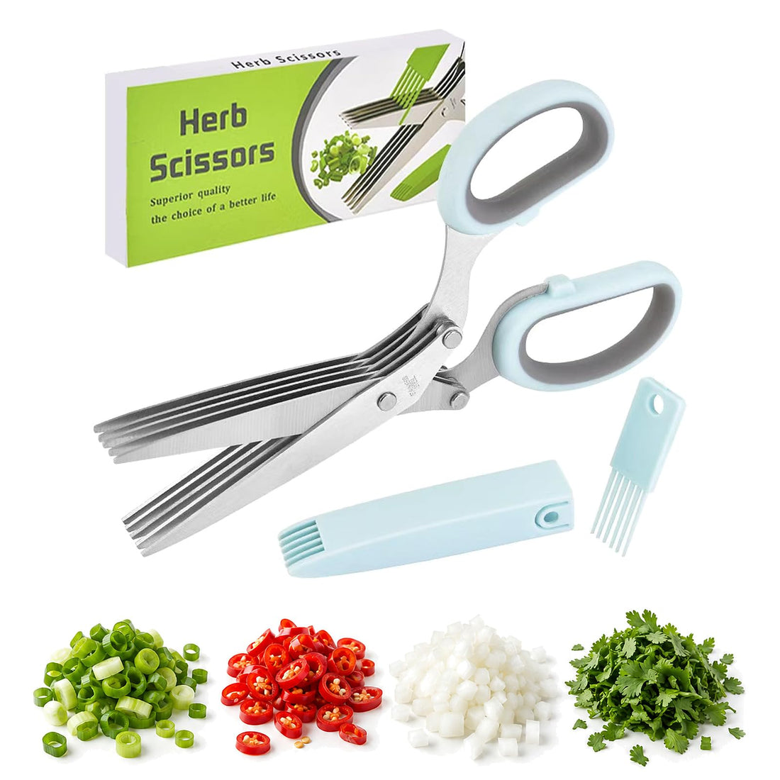 x-Amazon Best Finds - Kitchen -Herb Scissors with 5 Thickened Sharp Blades, Herb Scissors Set，Green