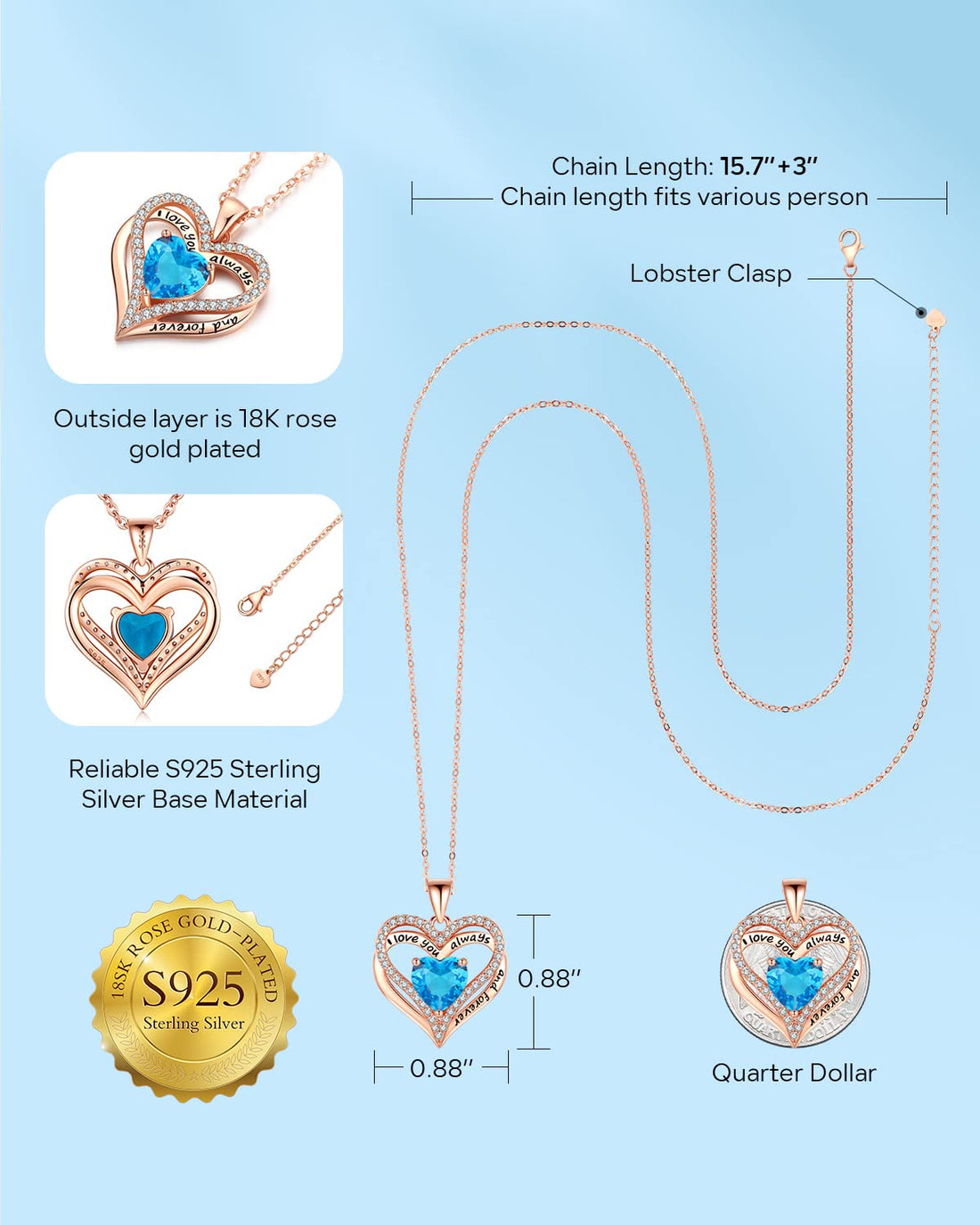 Always & Forever--I Love you Heart Necklace--S925 Sterling Silver Necklace for Women, TCoU Recommendations from Amazon Products