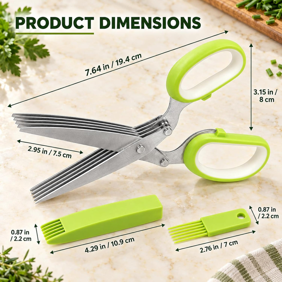 x-Amazon Best Finds - Kitchen -Herb Scissors with 5 Thickened Sharp Blades, Herb Scissors Set，Green
