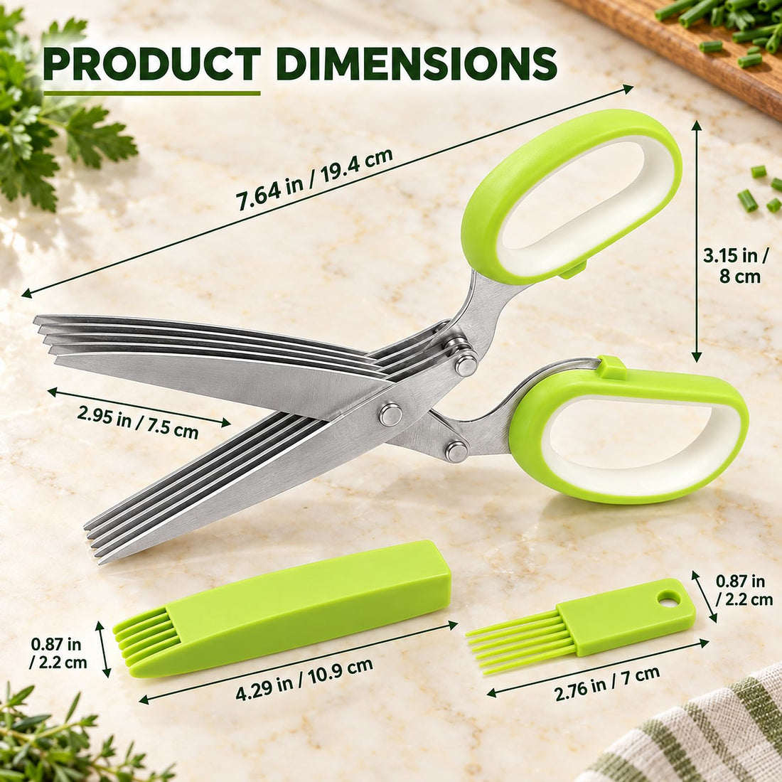 x-Amazon Best Finds - Kitchen -Herb Scissors with 5 Thickened Sharp Blades, Herb Scissors Set，Green