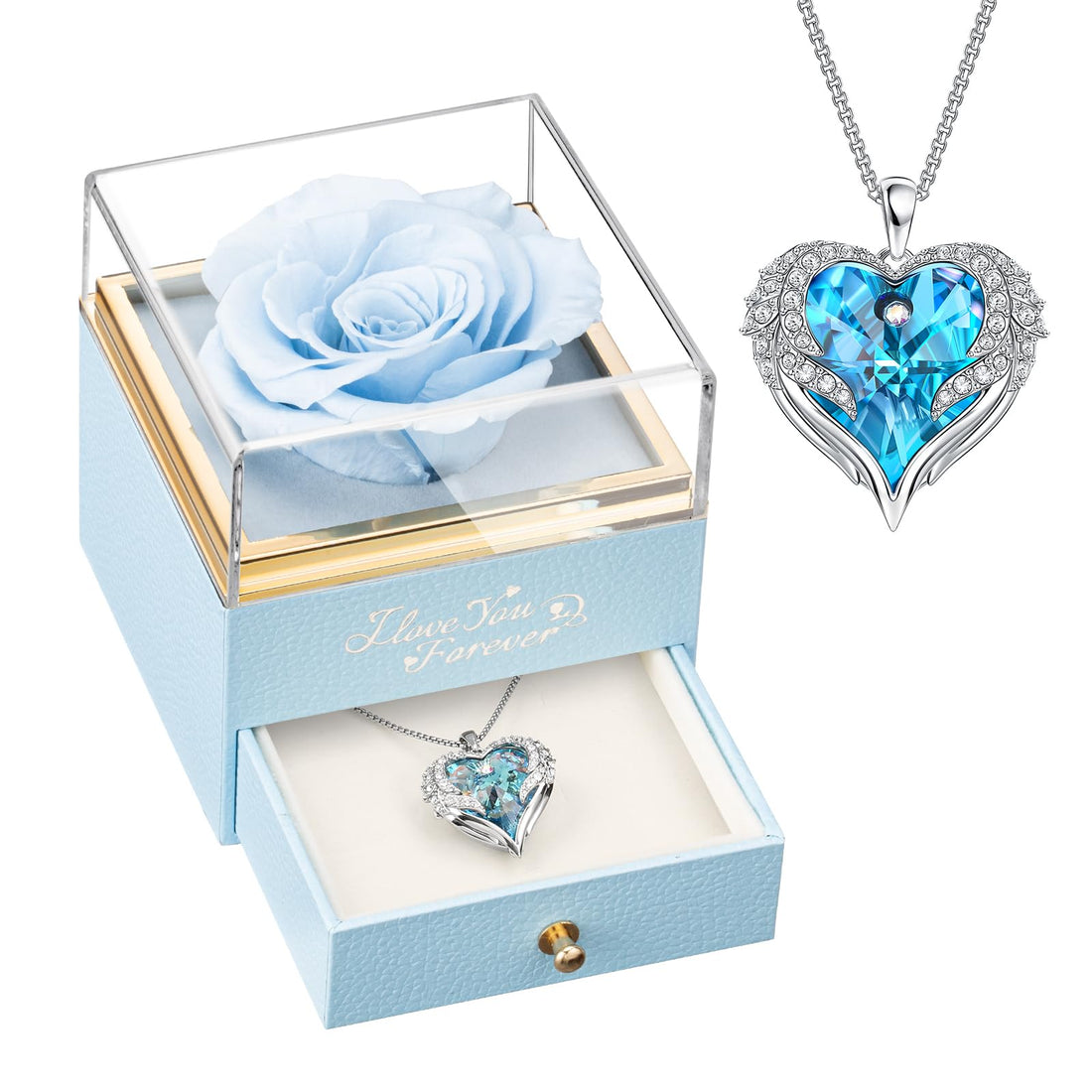 Heart Shaped Necklace--NEWNOVE Preserved Real Purple Rose with Angle Wings Necklace, Valentines Day Flowers Gifts for Mom Grandma Wife Girlfriend, I Love You Gifts for Her, Anniversary or Birthday Gifts for Women, TCoU Recommendations from Amazon Products