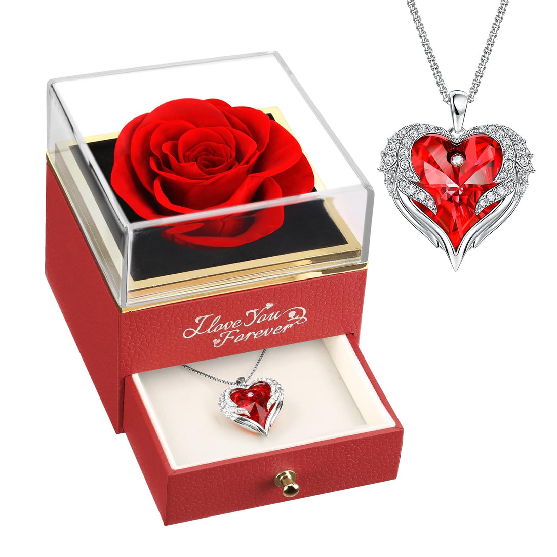 Heart Shaped Necklace--NEWNOVE Preserved Real Purple Rose with Angle Wings Necklace, Valentines Day Flowers Gifts for Mom Grandma Wife Girlfriend, I Love You Gifts for Her, Anniversary or Birthday Gifts for Women, TCoU Recommendations from Amazon Products