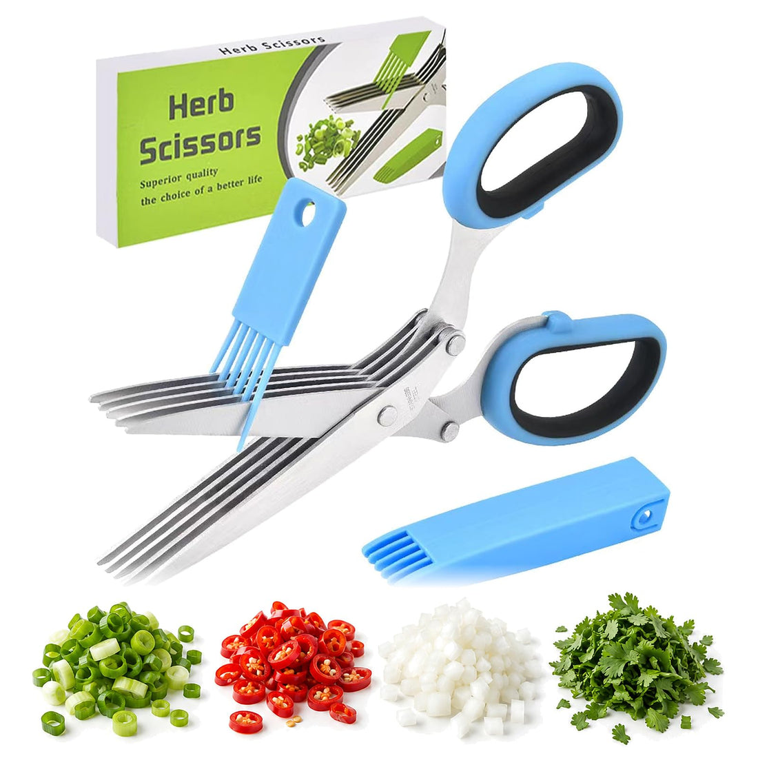x-Amazon Best Finds - Kitchen -Herb Scissors with 5 Thickened Sharp Blades, Herb Scissors Set，Green