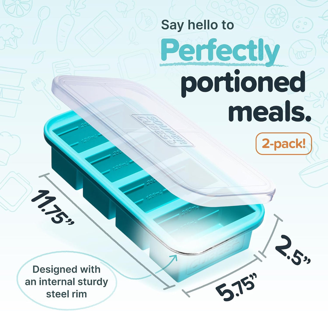 x-Amazon Best Finds - Kitchen -- Souper Cubes 1 Cup Silicone Freezer Molds with Lids, Aqua, 2-Pack