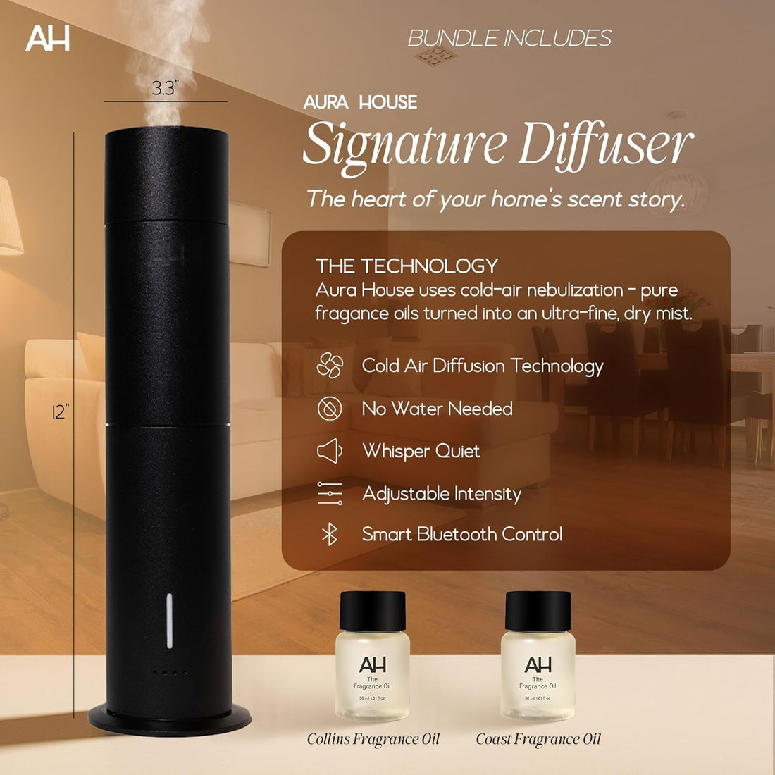 Air diffuser--Aura House Smart Cold Air Diffuser & Fragrance Oil Duo – Bluetooth App-Controlled Diffuser for Home (Collins & Coast 30 ml Oils) – Hotel-Inspired Scents, Effortless Ambiance, TCoU Recommendations from Amazon Products