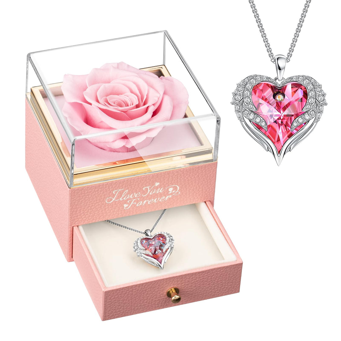 Heart Shaped Necklace--NEWNOVE Preserved Real Purple Rose with Angle Wings Necklace, Valentines Day Flowers Gifts for Mom Grandma Wife Girlfriend, I Love You Gifts for Her, Anniversary or Birthday Gifts for Women, TCoU Recommendations from Amazon Products