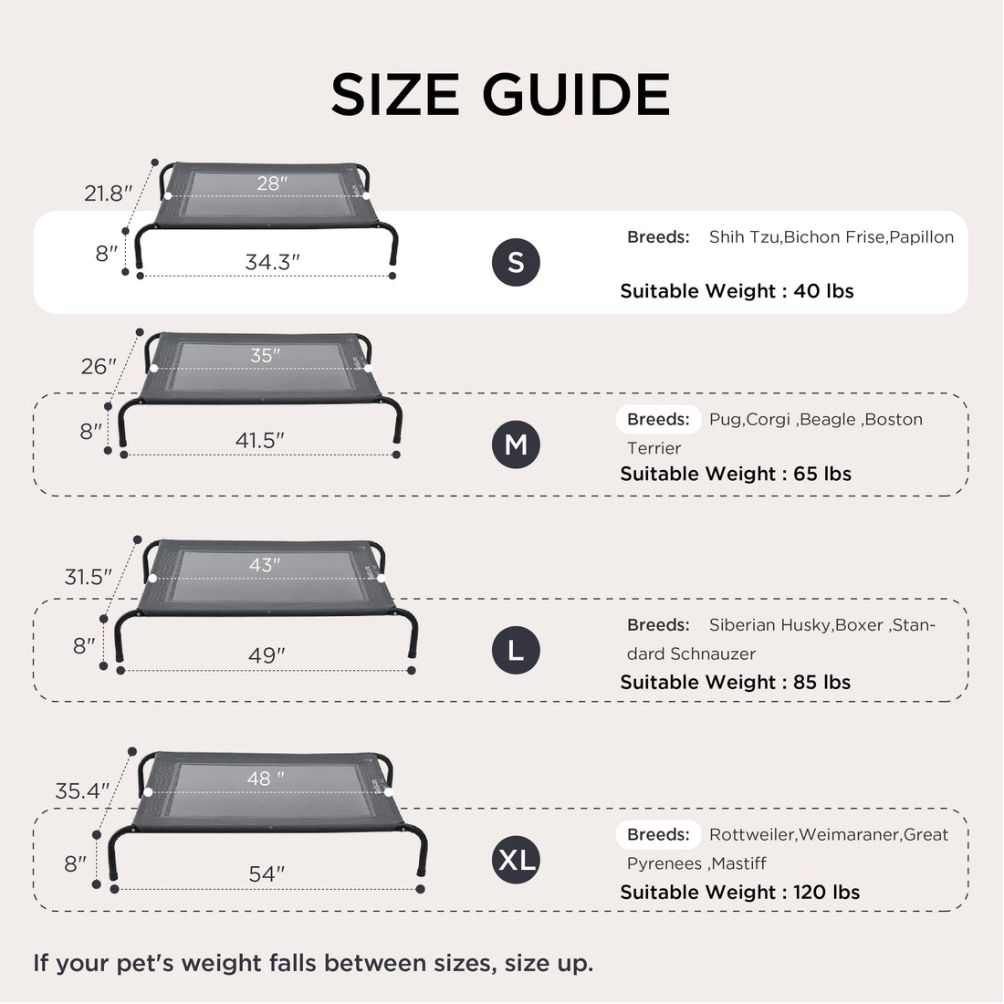 Bedsure Outdoor Elevated Dog Bed Large Sized Dog, Portable Indoor & Outdoor Cooling Raised Cot Pet Hammock Bed with Skid-Resistant Feet, Frame with Breathable Mesh, Grey, 49 inches