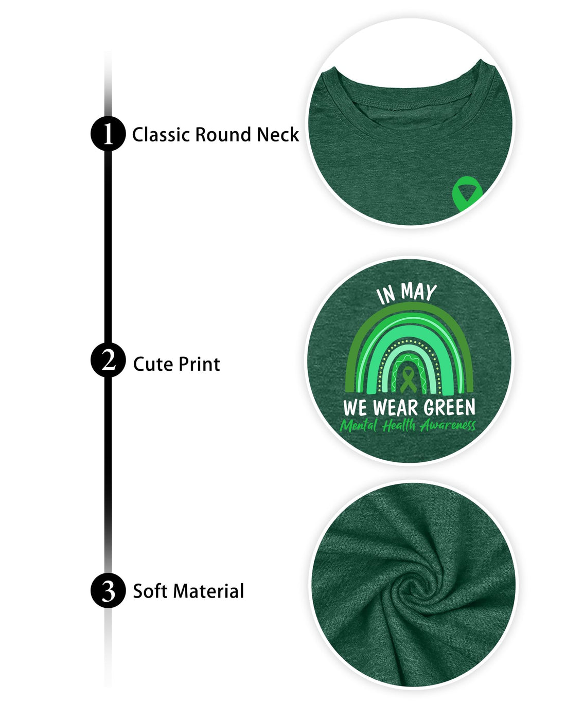 Mental Health Shirt for Women -- Green Ribbon T Shirt in May We Wear Green Casual Short Sleeve Tees Tops