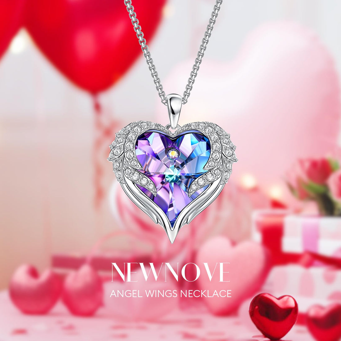 Heart Shaped Necklace--NEWNOVE Preserved Real Purple Rose with Angle Wings Necklace, Valentines Day Flowers Gifts for Mom Grandma Wife Girlfriend, I Love You Gifts for Her, Anniversary or Birthday Gifts for Women, TCoU Recommendations from Amazon Products