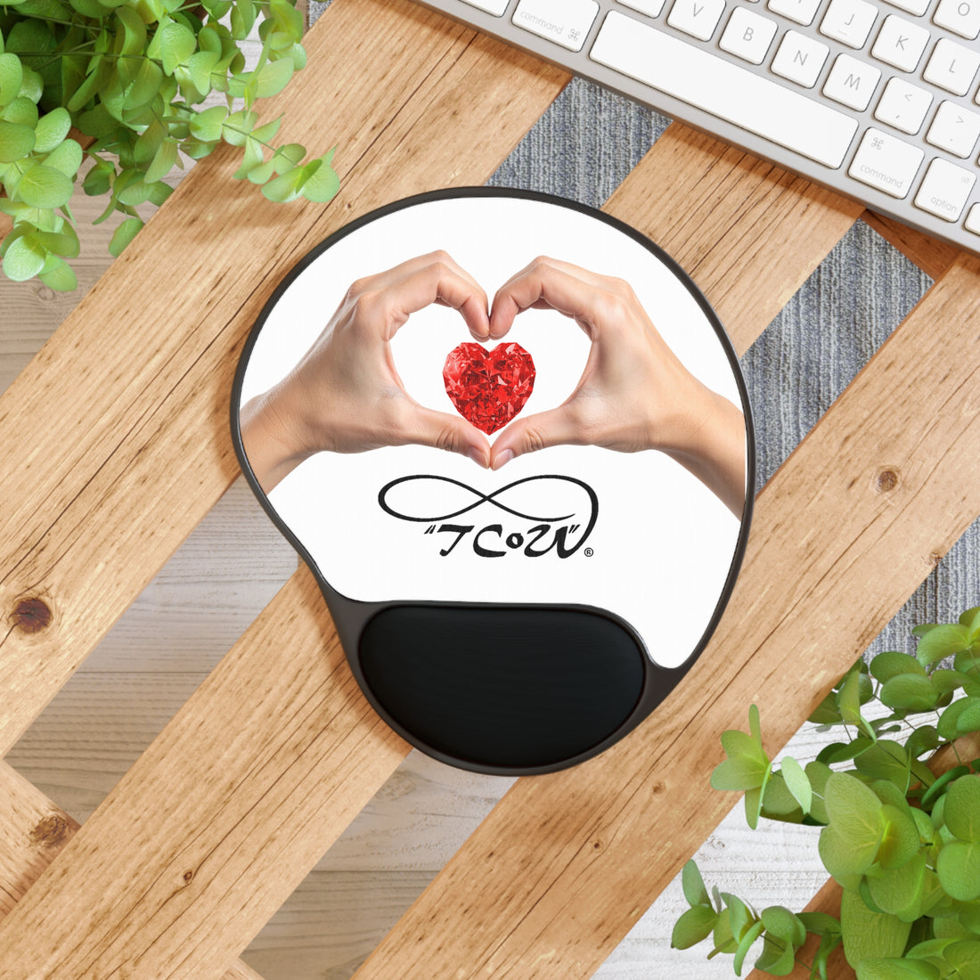 MOUSE PAD-TCoU- Take Care of YOU -- Heart - Hands Mouse Pad with Ergonomic Wrist Rest — ‘TCoU’ Infinity Love Design