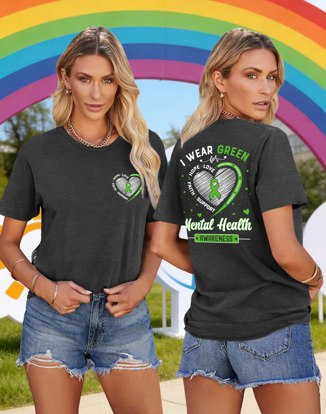 Mental Health Shirt for Women -- Green Ribbon T Shirt in May We Wear Green Casual Short Sleeve Tees Tops