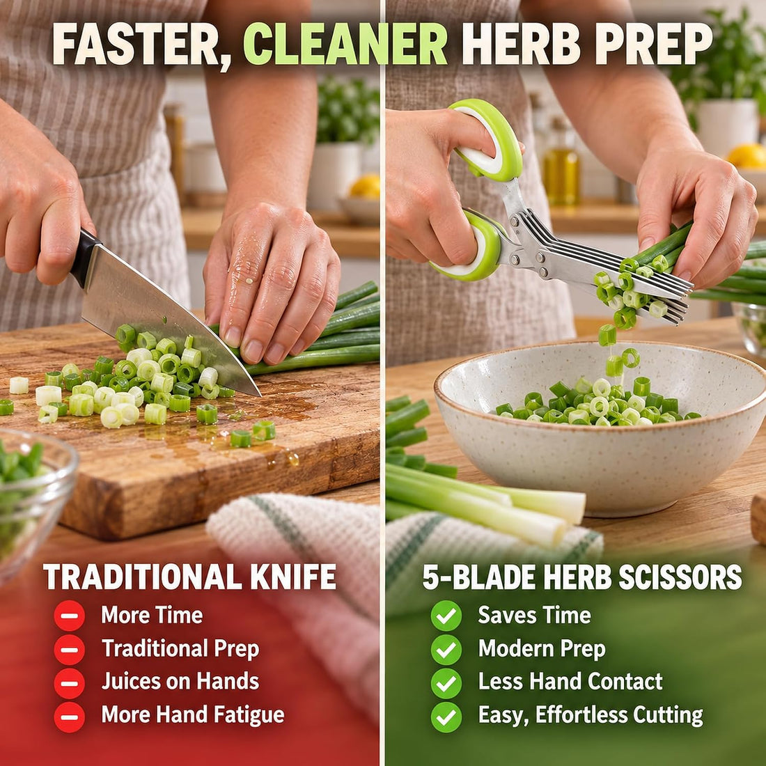 x-Amazon Best Finds - Kitchen -Herb Scissors with 5 Thickened Sharp Blades, Herb Scissors Set，Green