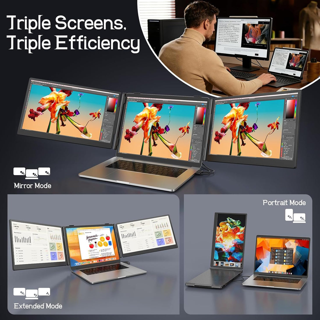 XX-Shop Amazon Products-TCoU affiliate--Laptop Screen Extender, 14'' FHD 1080P Ultra-Slim Triple Portable Monitor for Laptops, Two Cable USB-C Travel Monitor Extender Plug & Play for 13"-17" Laptop, Compatible with Wins/Mac/Android/Chrome