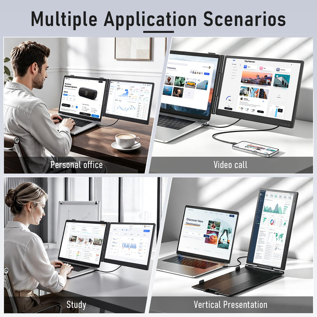 XX-Shop Amazon Products-TCoU affiliate--Laptop Screen Extender, 14'' FHD 1080P Ultra-Slim Triple Portable Monitor for Laptops, Two Cable USB-C Travel Monitor Extender Plug & Play for 13"-17" Laptop, Compatible with Wins/Mac/Android/Chrome