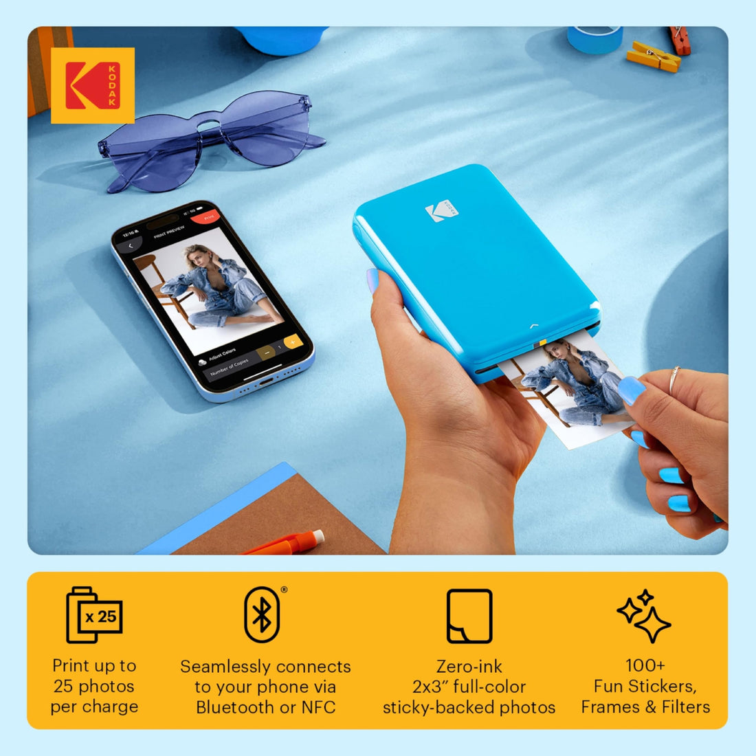 x-Amazon Best Finds - Gifts-electronics -- KODAK Step Instant Photo Printer, Zink 2x3” Color Sticky-Back Photos, Bluetooth Compatible with iOS & Android Devices, Editing App, Blue