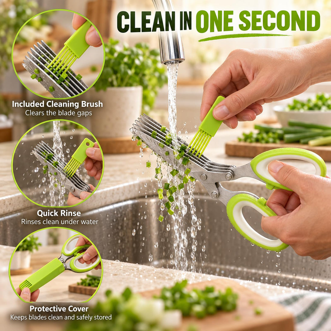x-Amazon Best Finds - Kitchen -Herb Scissors with 5 Thickened Sharp Blades, Herb Scissors Set，Green