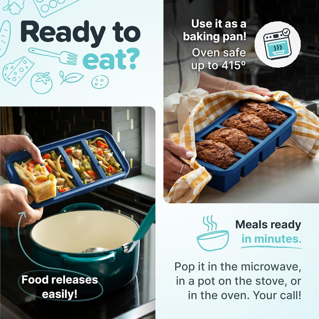 x-Amazon Best Finds - Kitchen -- Souper Cubes 1 Cup Silicone Freezer Molds with Lids, Aqua, 2-Pack
