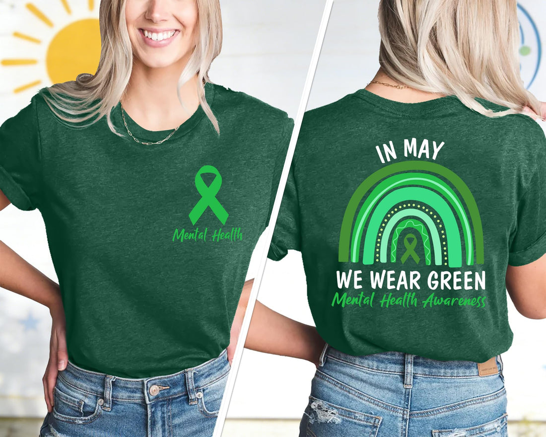 Mental Health Shirt for Women -- Green Ribbon T Shirt in May We Wear Green Casual Short Sleeve Tees Tops