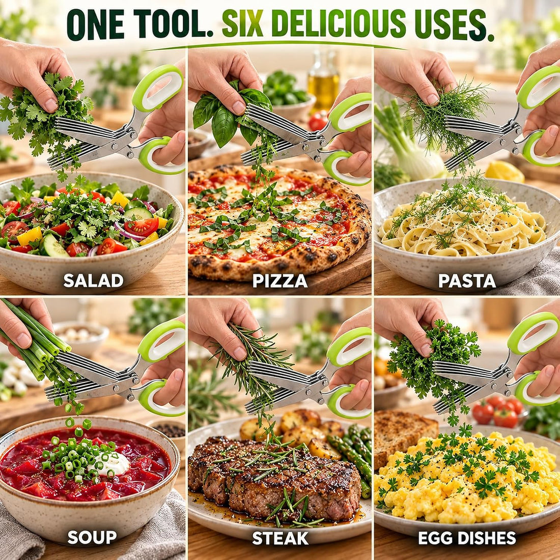 x-Amazon Best Finds - Kitchen -Herb Scissors with 5 Thickened Sharp Blades, Herb Scissors Set，Green